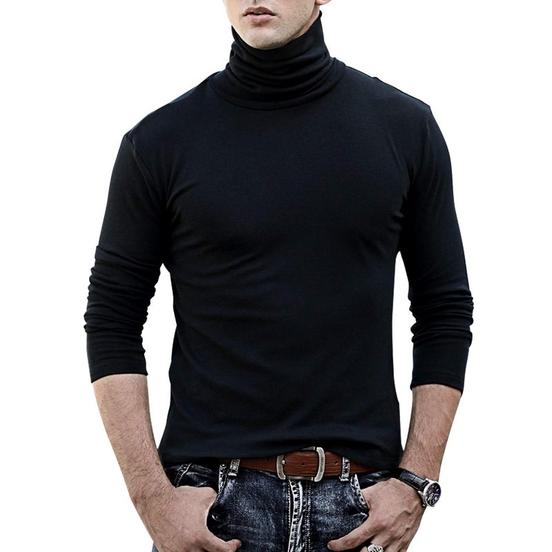 TUPARKA Mens Turtleneck Soft Long Sleeve Top Ski Golf Thermal T-Shirt Jumper Large Size Black (XL) - Image 1